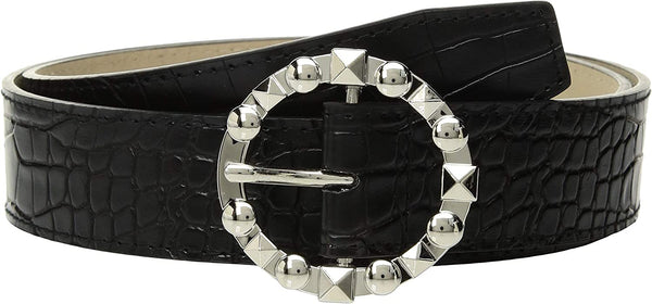 Steve Madden Womens Studded Buckle Croc Embossed Belt