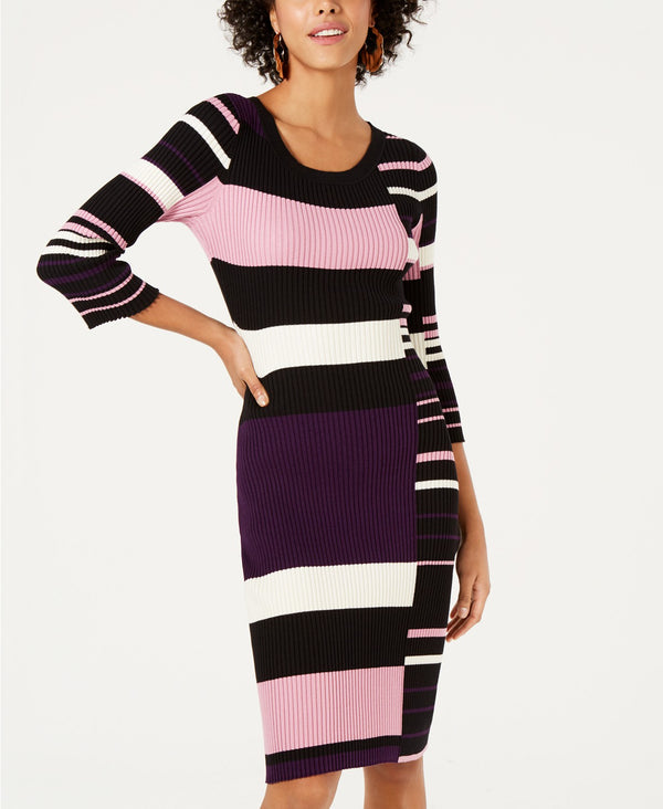 Bar III Womens Striped Scoop Neckline Sweater Dress
