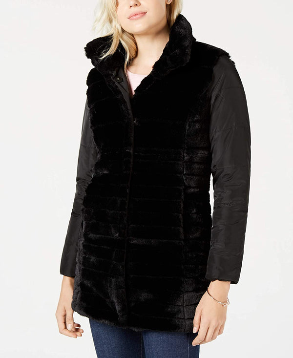 Maison Jules Womens Reversible Faux Fur Jacket