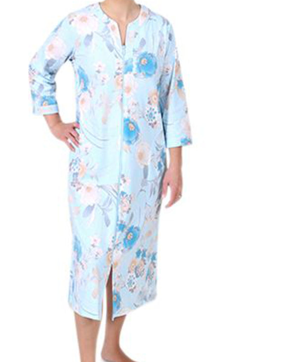 Miss Elaine Womens Floral-Print Long Zipper Robe