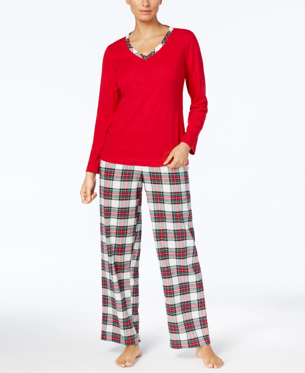 Charter Club Womens Knit Top Flannel Bottom Pajama Set