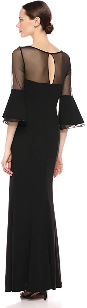 Calvin Klein Womens Tiered Bell Sleeve Illusion Gown