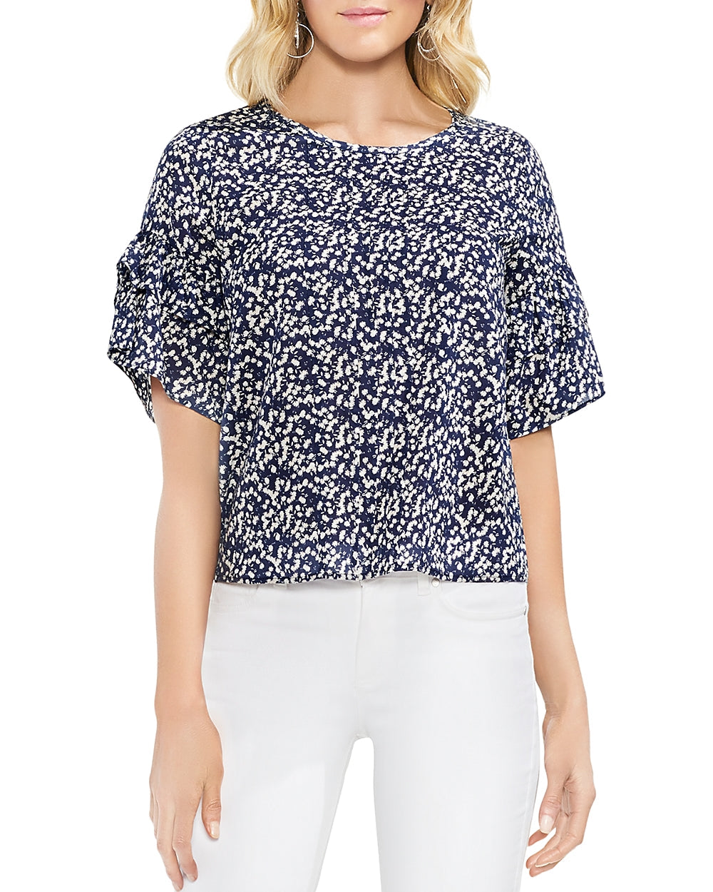 Vince Camuto Womens Printed Ruffled Top