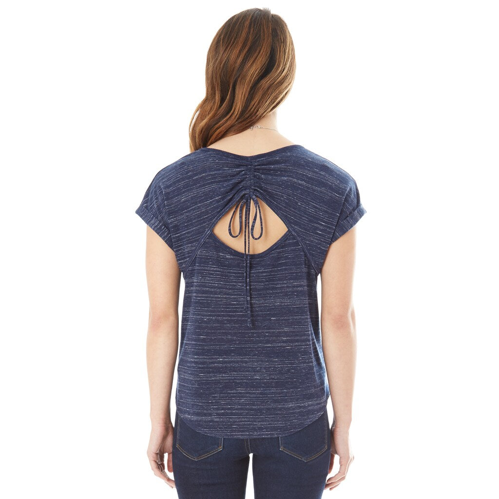 BCX Juniors Ruched Back Striped With Necklace Tee