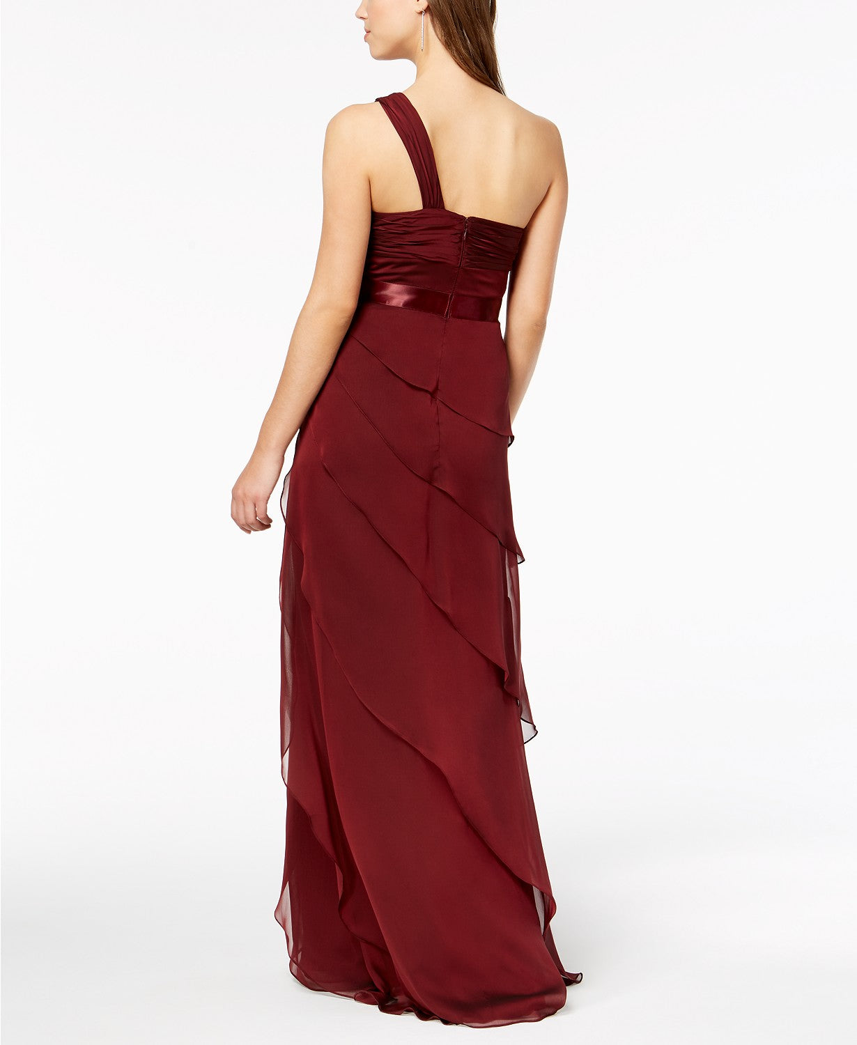 Adrianna Papell Womens One Shoulder Tiered Chiffon Gown
