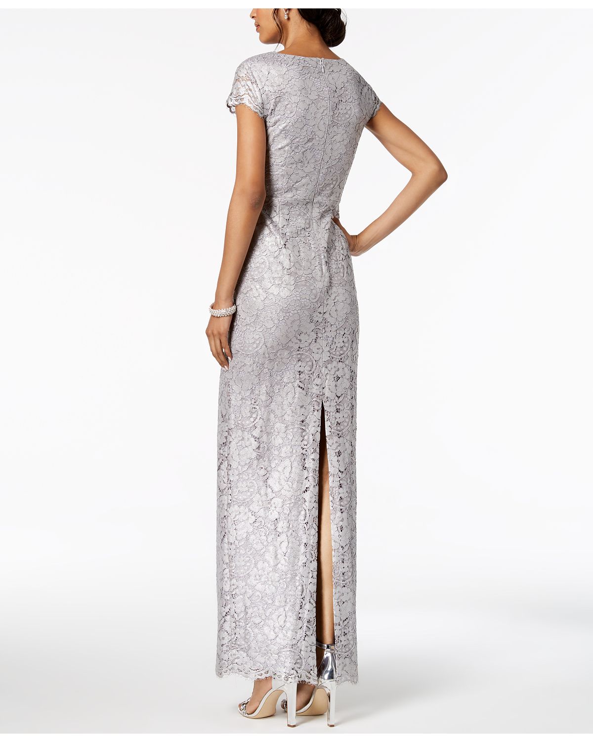 Adrianna Papell Womens Metallic Lace Gown