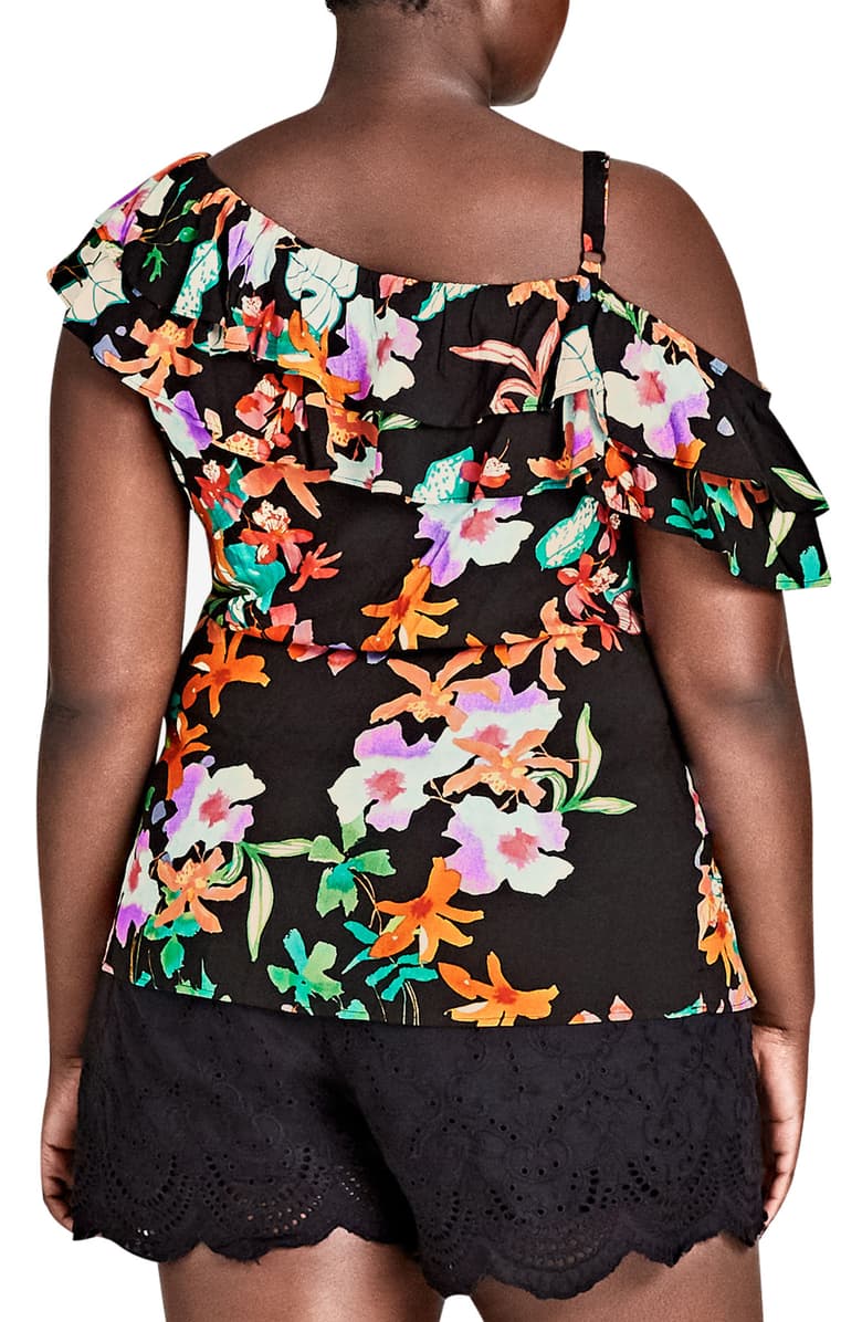 City Chic Womens Trendy Plus Size Printed Molokai Floral Ruffled Top