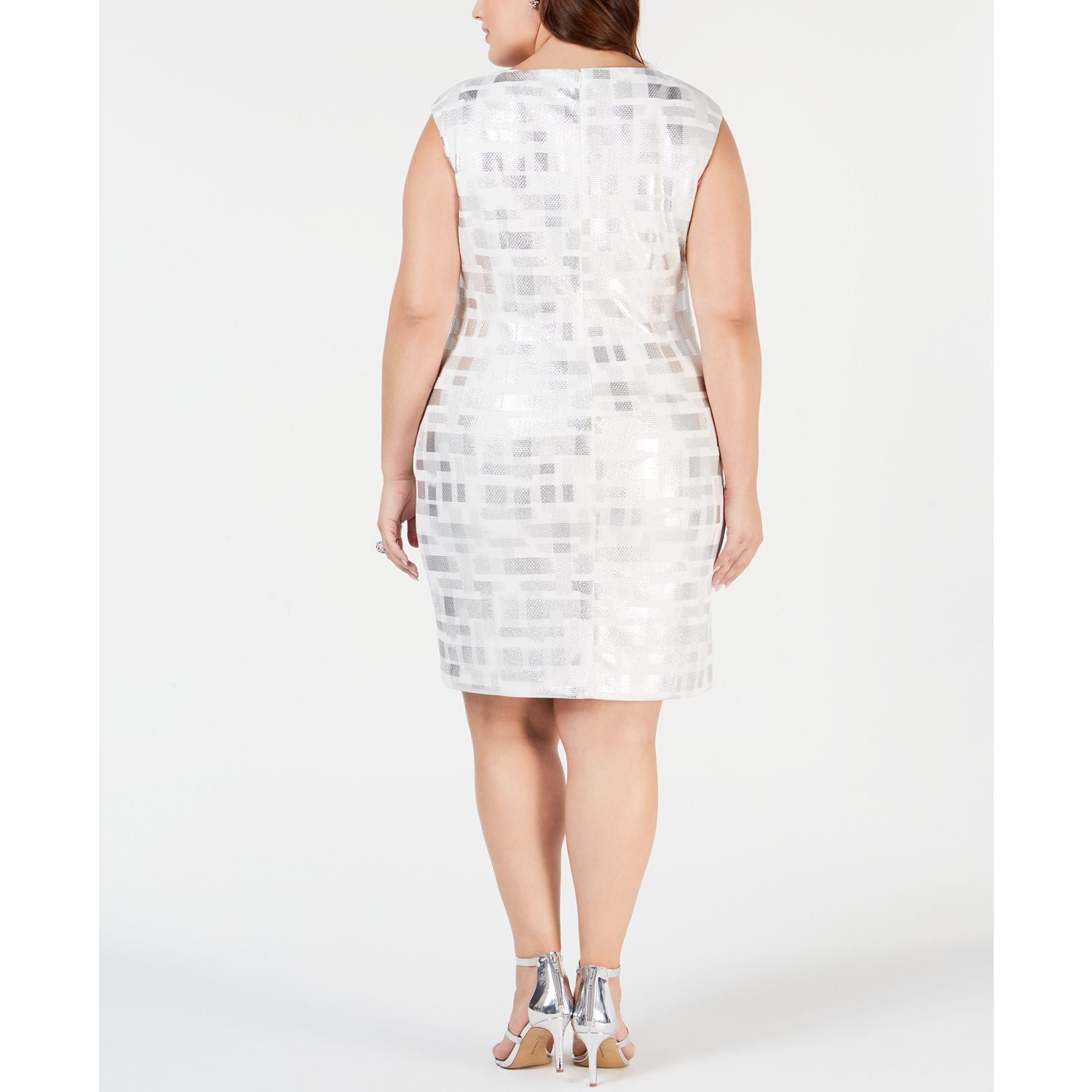 Jessica Howard Womens Plus Size Textured Metallic Sheath Dress