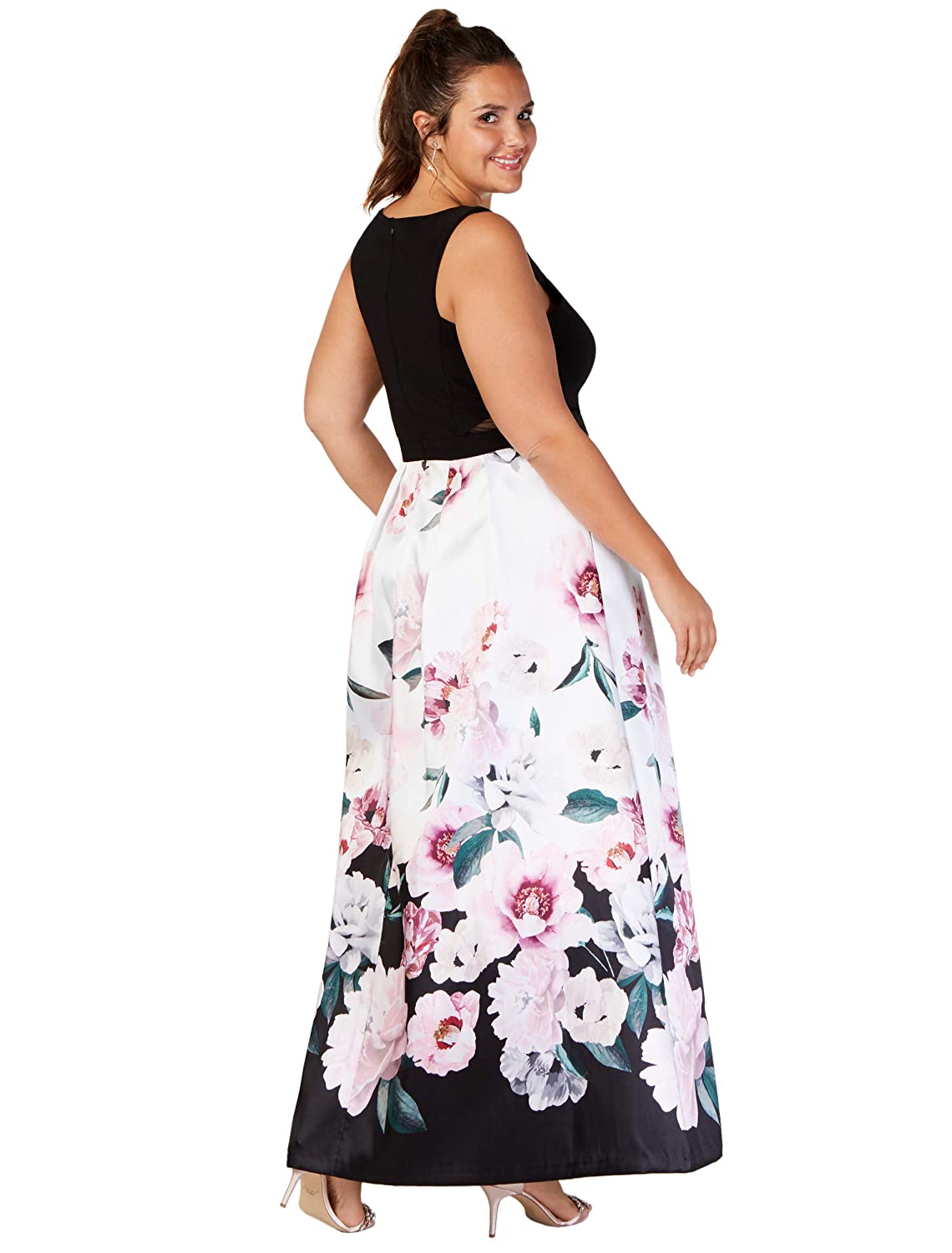 Xscape Womens Plus Size Solid Top Floral Print Gown