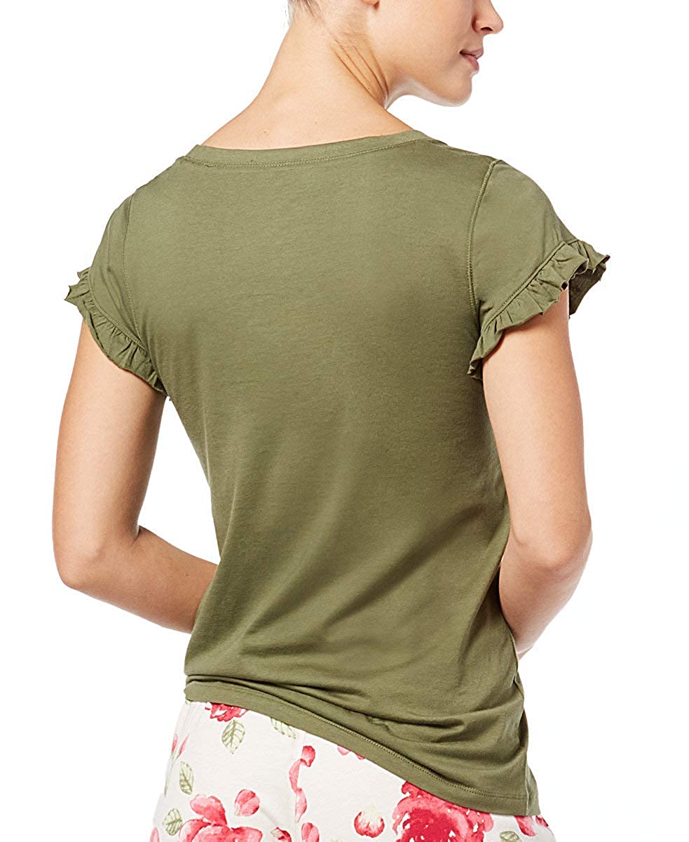 HUE Womens Heart Graphic Ruffled Sleeve Pajama Top