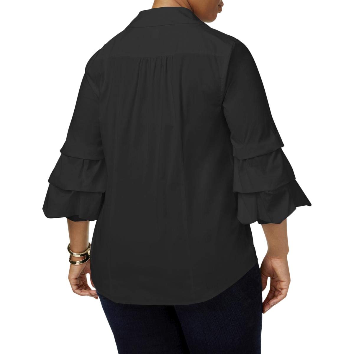 Inc International Concepts Womens Plus Size Ruffled-Sleeve Shirt