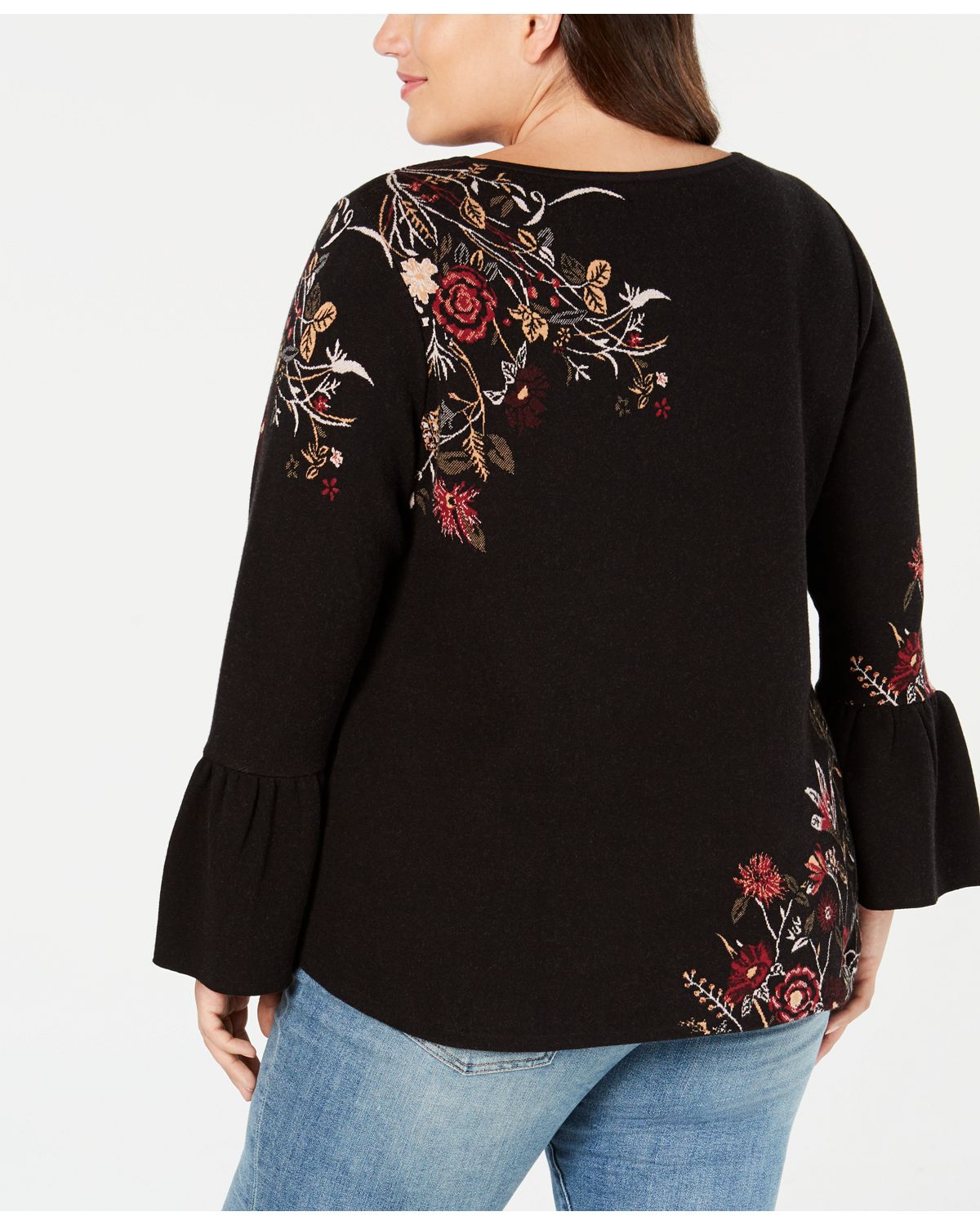 Style & Co Womens Plus Size Jacquard Bell Sleeve Sweater