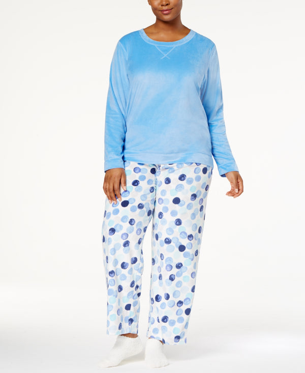 HUE Womens Plus Size Sueded Fleece Top And Printed Pants With Socks Pajama Set