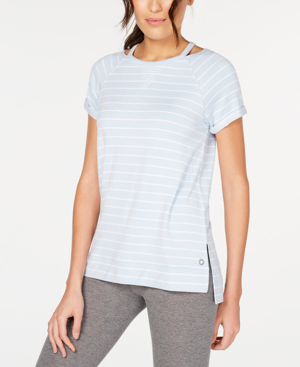 Calvin Klein Womens Striped Cuffed High low Hem T-Shirt