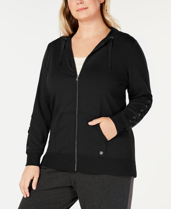 Ideology Womens Plus Size Lace-up Sleeve Zip Hoddie