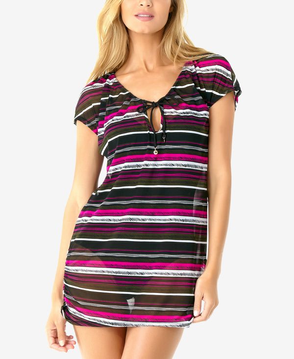 Anne Cole Womens Striped Mesh Cover up