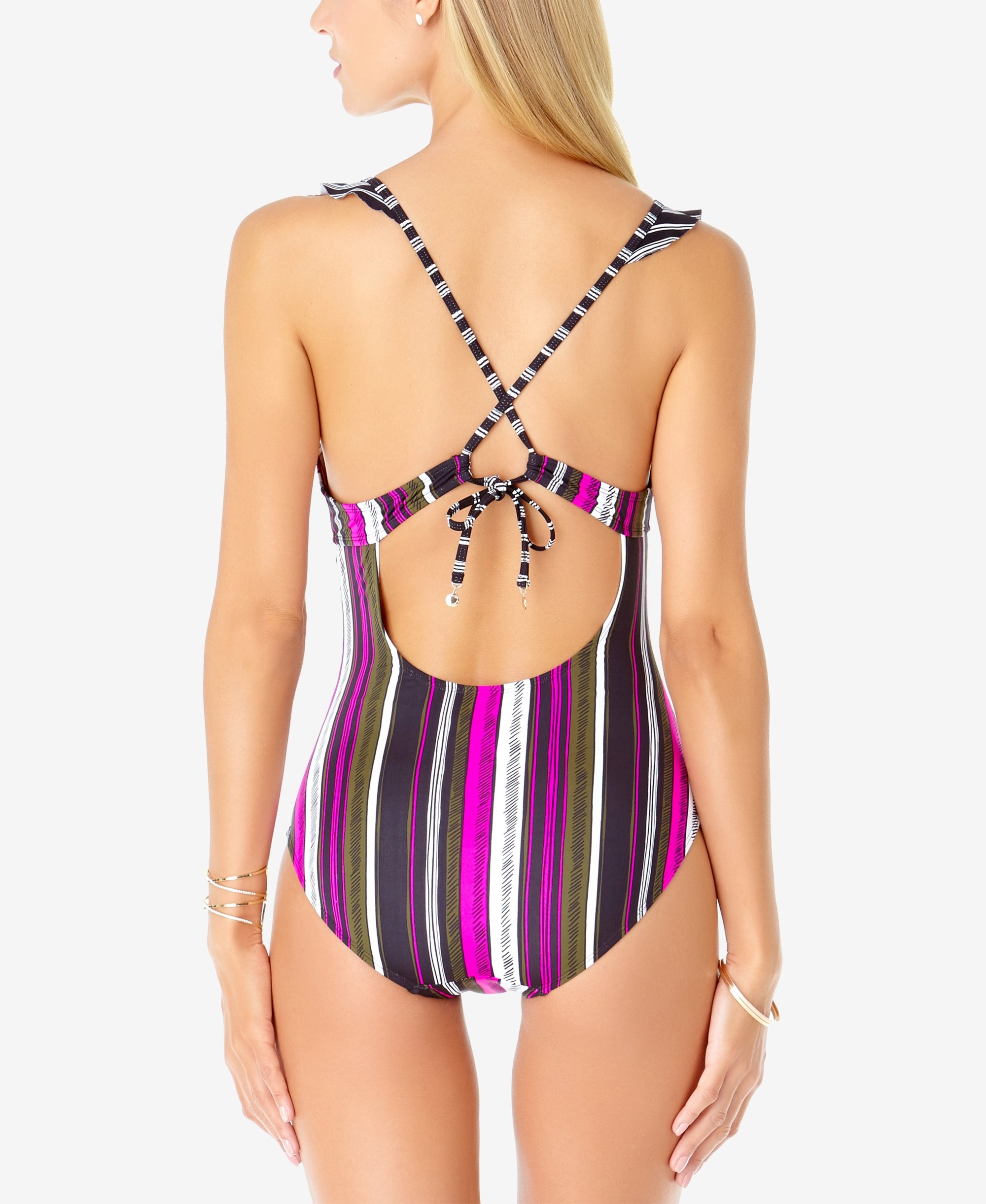 Anne Cole Womens Sketch Book Printed Ruffle One-piece Swimsuit
