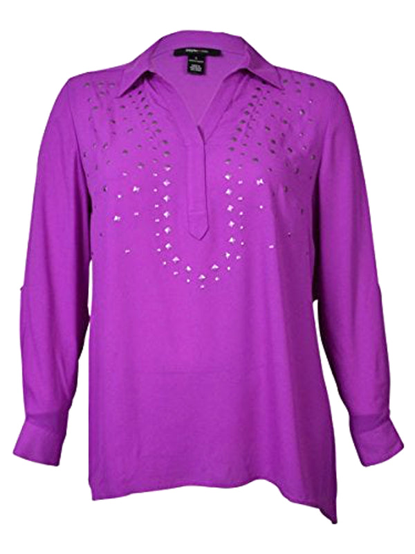 Style & Co Womens Studded Roll Tab Crepe Top
