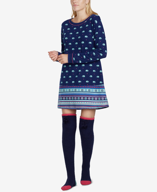Layla Womens Mixed Print Knit Sleepshirt And Socks Set