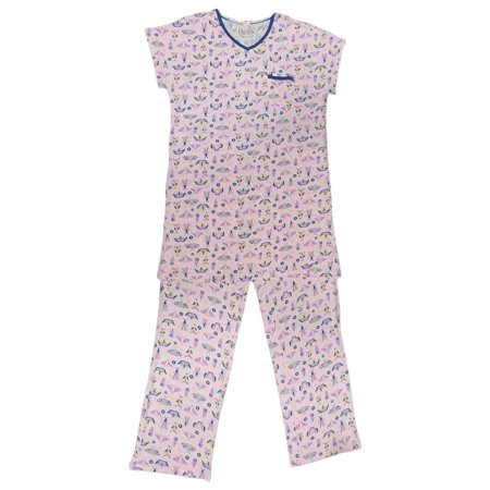 Hanes Women's Butterfly Printed T-Shirt And Pant pajama set,Pink,Large