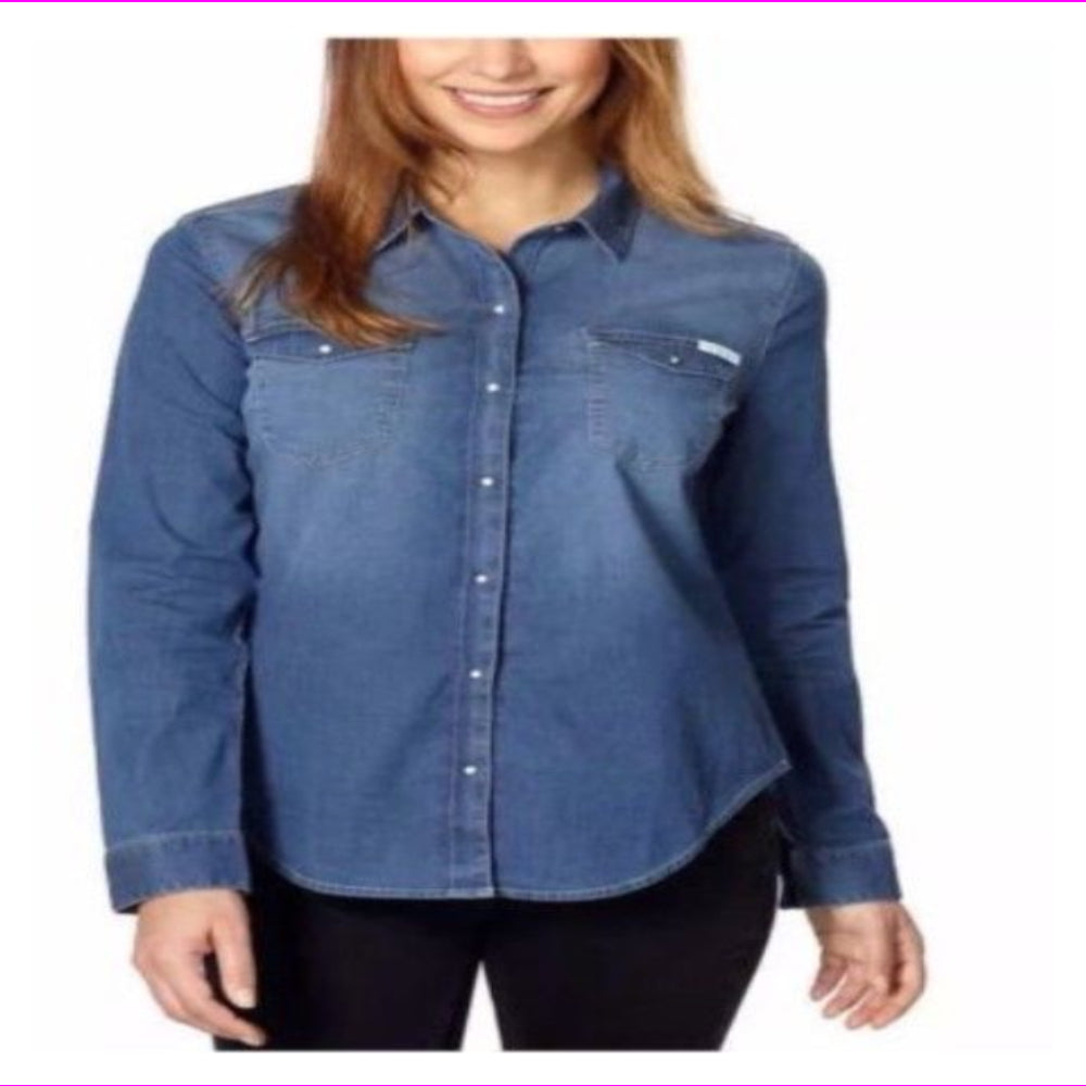 Calvin Klein Womens Long Sleeve Denim Button Down Shirt 1169823-010