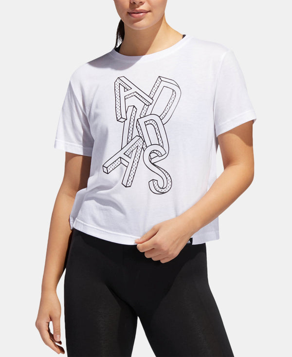 adidas Womens Logo Graphic Climalite Cropped T-Shirt