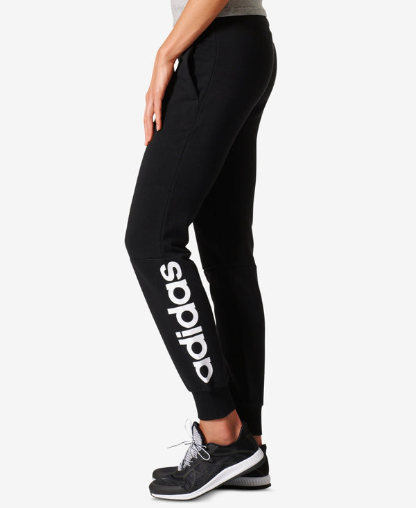 adidas Womens Essential Linear Logo Pants,Black/White,X-Small