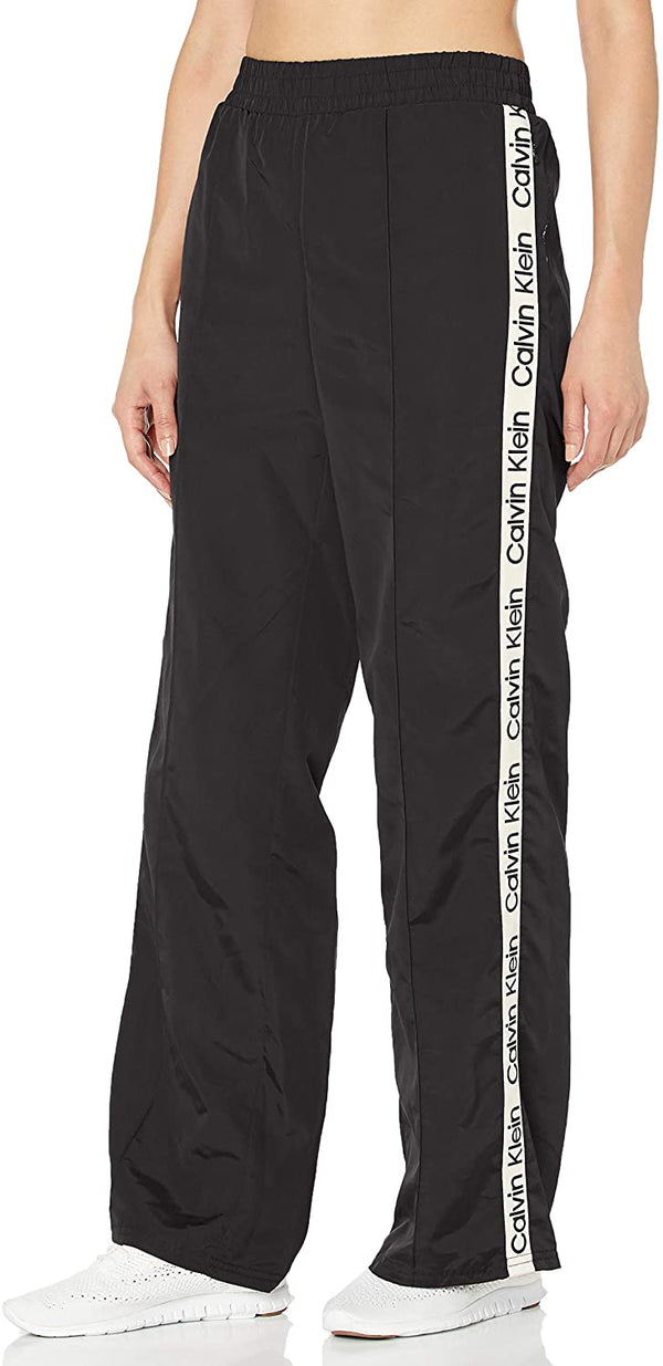 Calvin Klein Womens Logo Wide Leg Windbreaker Pants Black Large