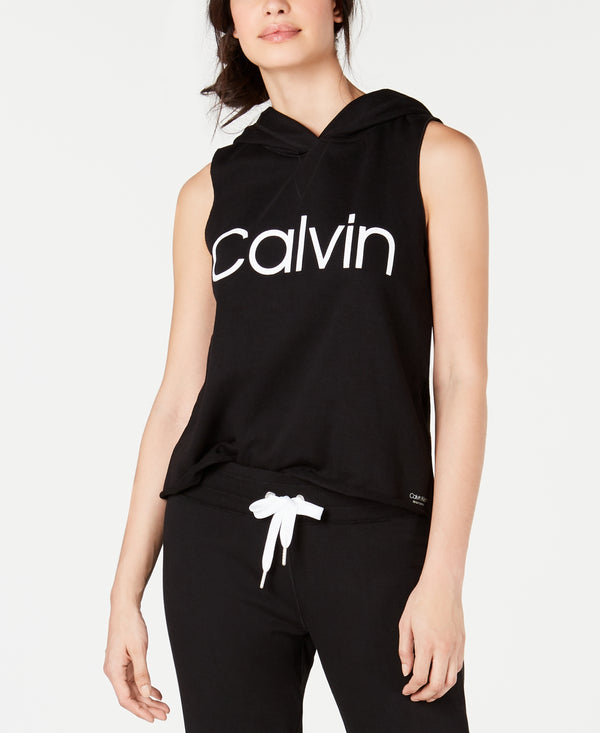 Calvin Klein Womens Logo Sleeveless Hoodie PF9T1261-BLK