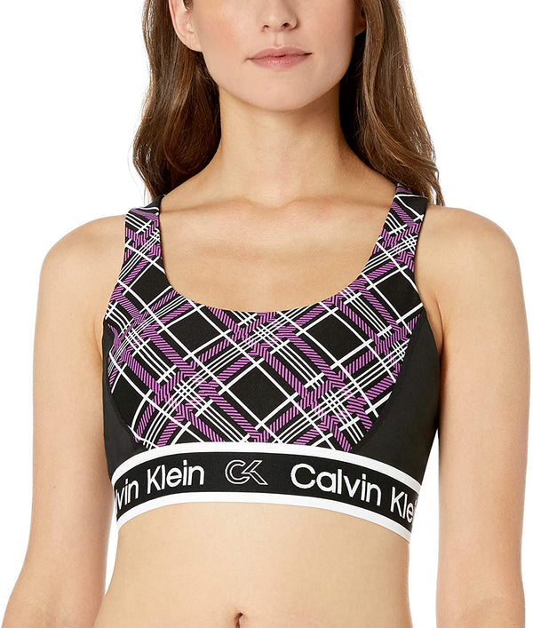 Calvin Klein Womens Tartan Print Cross back Medium Impact Sport Bra
