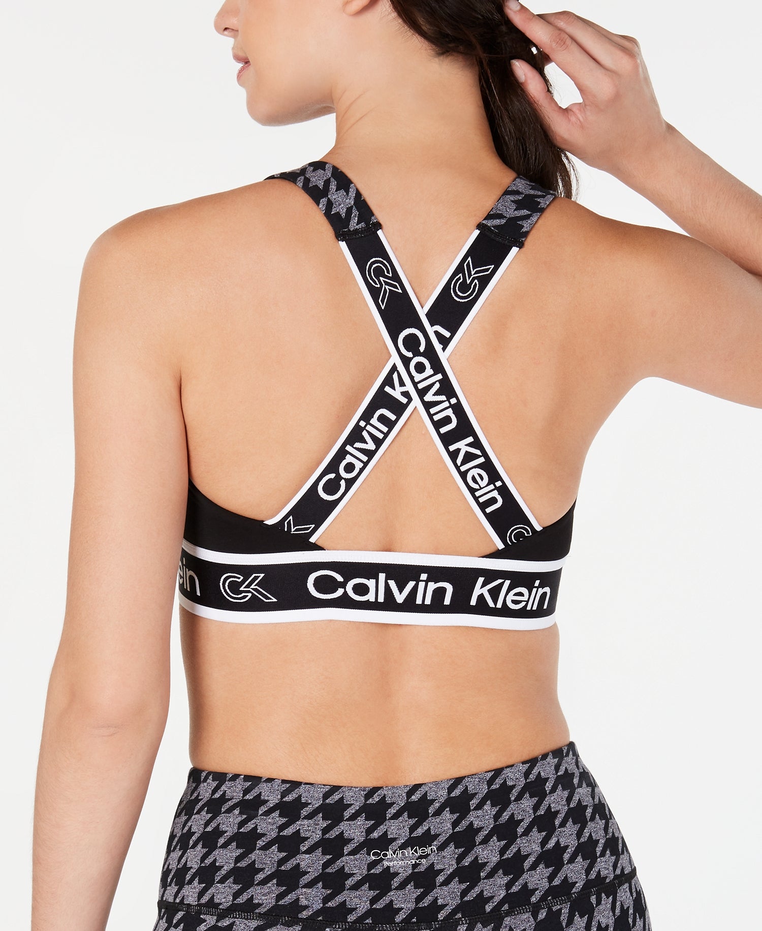Calvin Klein Womens Houndstooth Cross Back Medium Impact Sports Bra