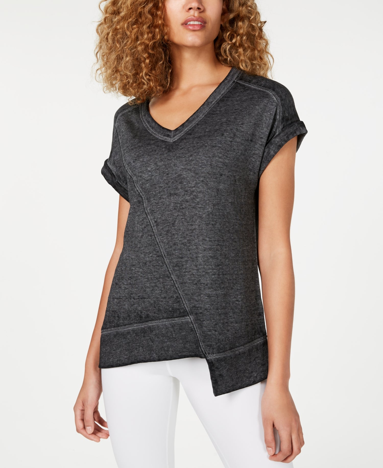 Calvin Klein Womens V-neck Fitness Asymmetrical Pullover T-shirt PF9T2257-ALZ