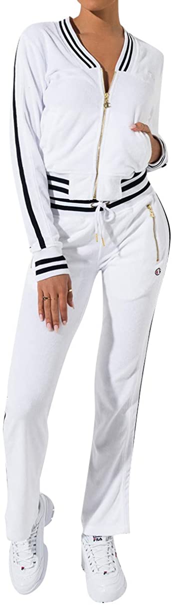 Champion Womens Slim Varsity Stripe Warm Up Pants White Large