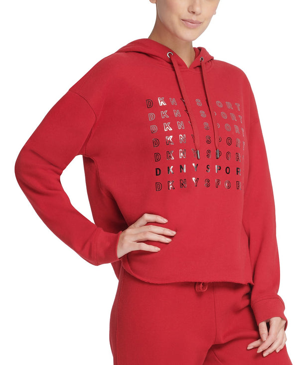 DKNY Womens Metallic-logo Cropped Hoodie DP9T6893-BLK
