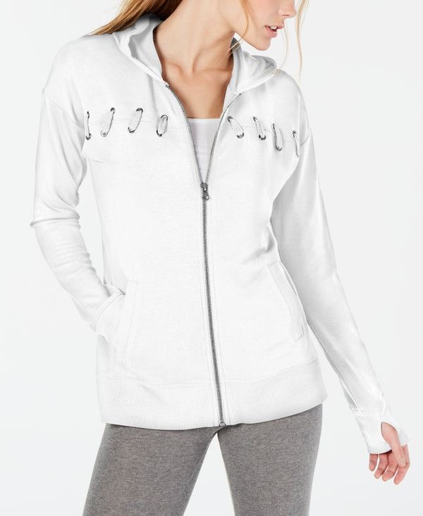 Ideology Womens Lace-up Zip Hoodie 100052754MS-WHITE HTR
