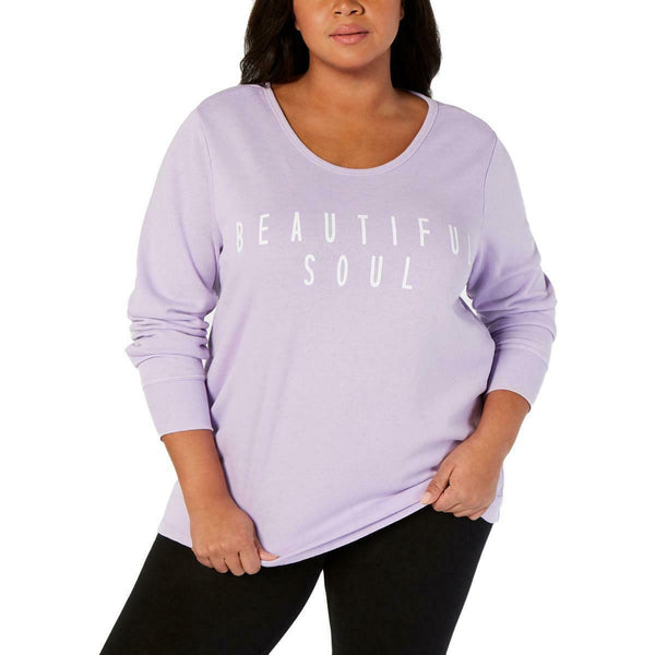 Ideology Womens Plus Size Graphic V back Pullover Athletic Fleece Top