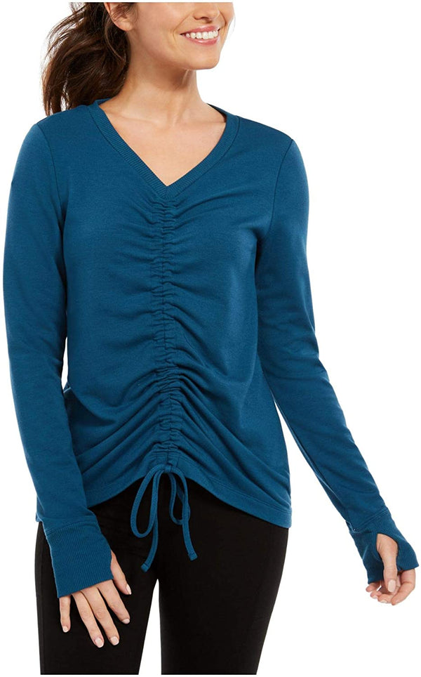 Ideology Womens Ruched Front Top Aquatic Teal Large