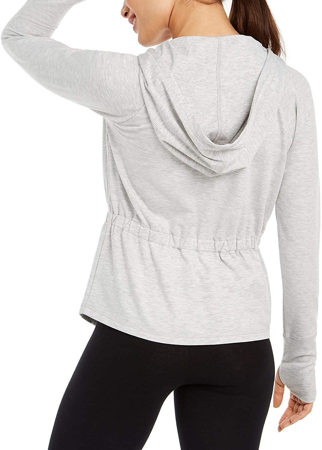 Ideology Womens Ruched-back Open Hooded Cardigan GREY WHISPER HT
