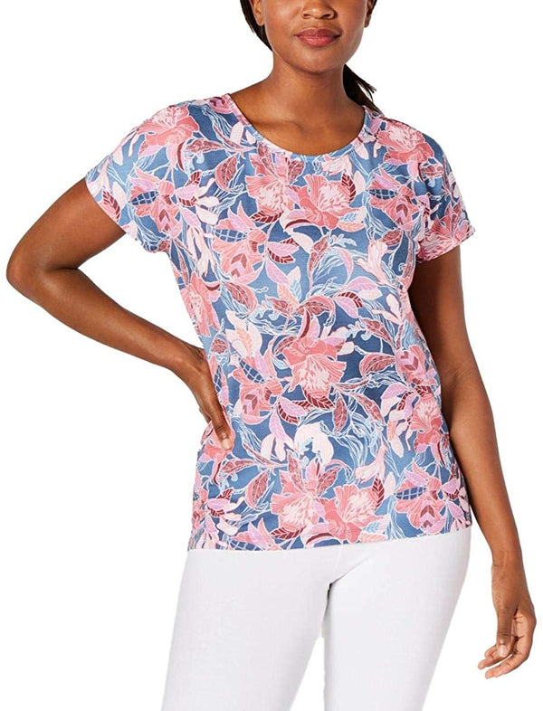 Ideology Womens Wall Flower Printed Keyhole-Back Top Wall Flower Large