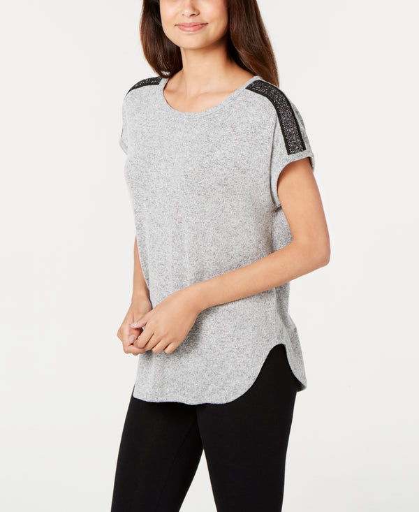 INC International Concepts Womens Soft Knit Metallic-trim Pajama Top