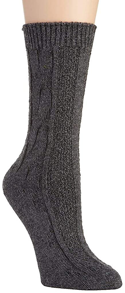 HUE Womens Cable Boot Socks Charcoal Heather OS