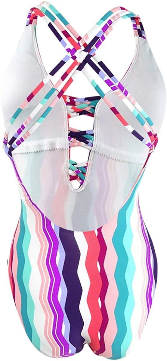 bar III Womens MULTI Waves Printed Strappy High Leg One Piece Swimsuit