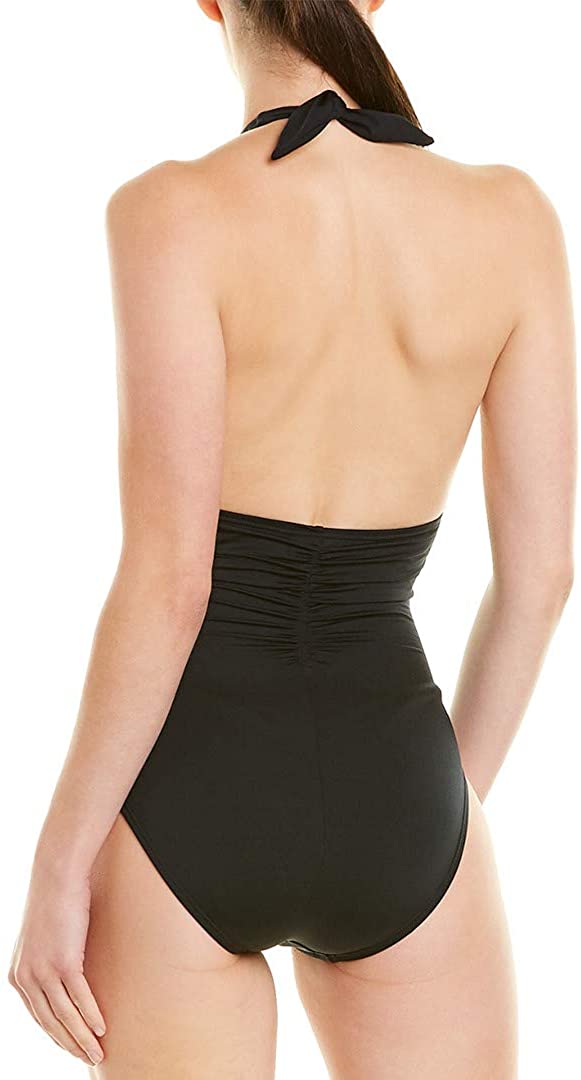 Carmen Marc Val Womens Plunge Halter One-piece Swimsuit C17094-BLACK
