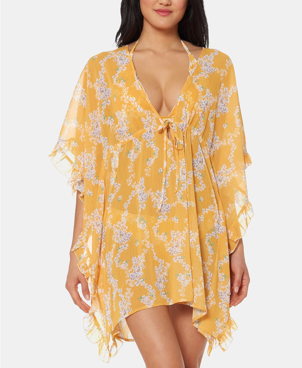 Jessica Simpson Womens Floral Frill-side Chiffon Cover Up Dress SSDD19C82-GOLDIE