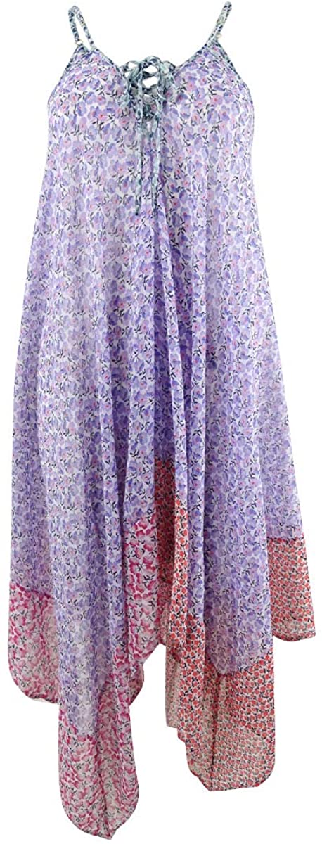 Jessica Simpson Womens Printed Handkerchief-Hem Cover Up Dress Multi X-Large