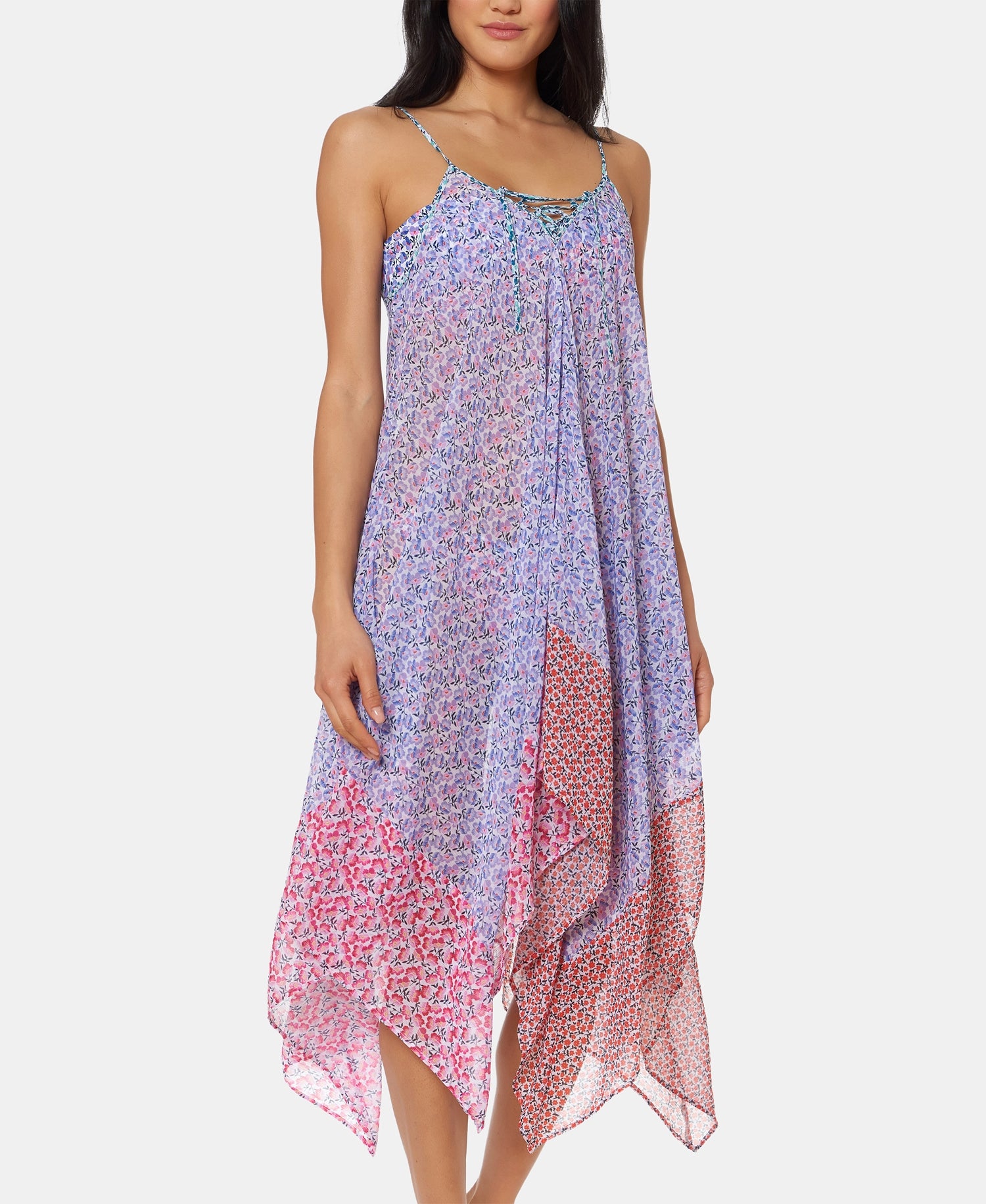 Jessica Simpson Womens Printed Handkerchief-Hem Cover Up Dress Multi X-Large