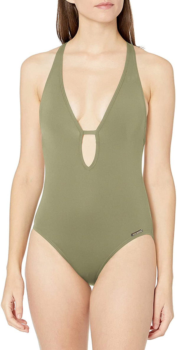 Vince Camuto Womens Riviera Plunge Cheeky One Piece Swimsuit