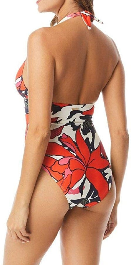 Vince Camuto Womens Printed Plunging V One Piece Swimsuit