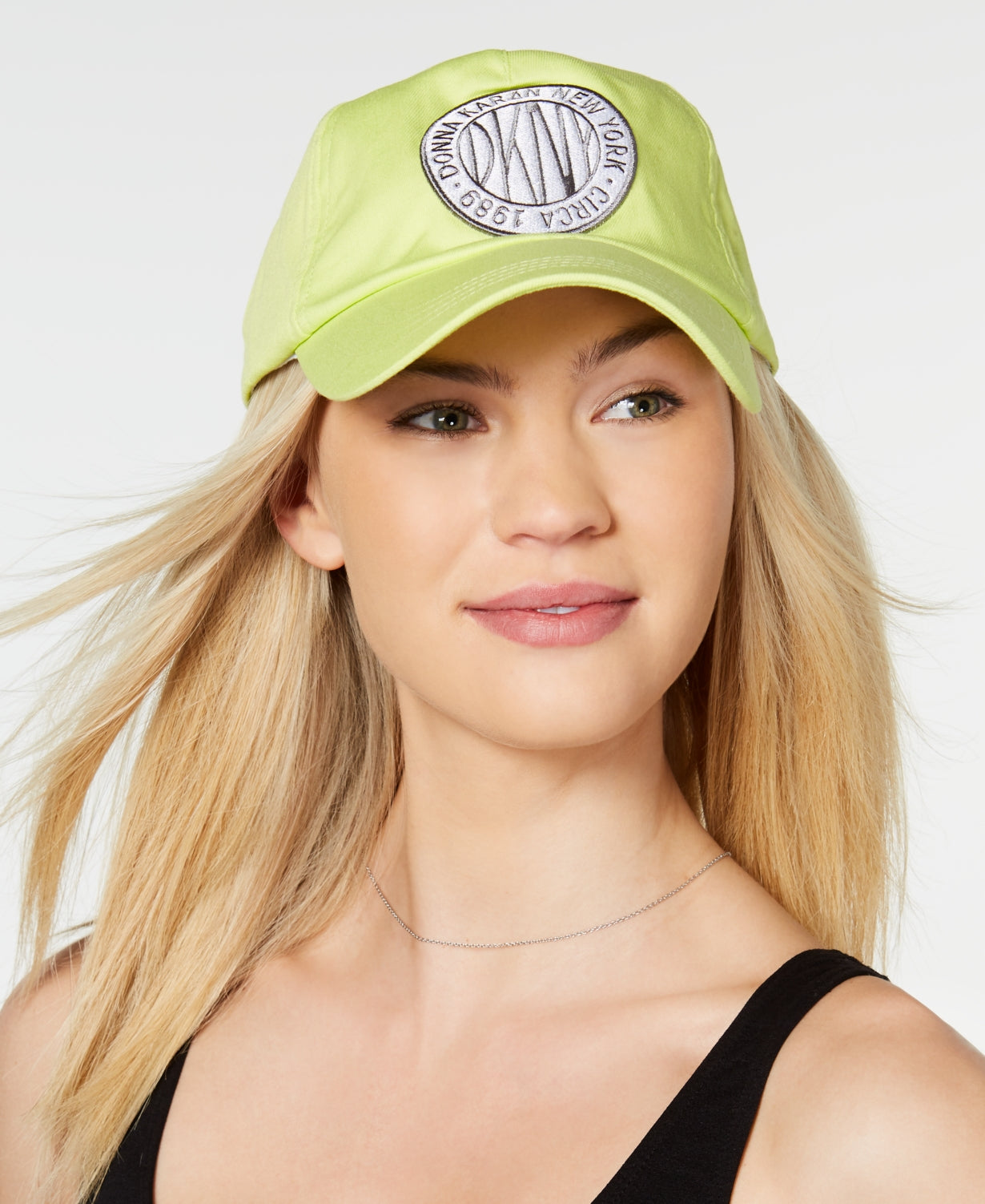 DKNY Womens Embroidered Logo Token Baseball Hat Color Citron