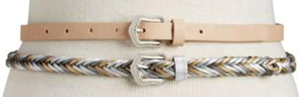INC International Concepts Womens 2 For 1 Solid And Braided Skinny Belt